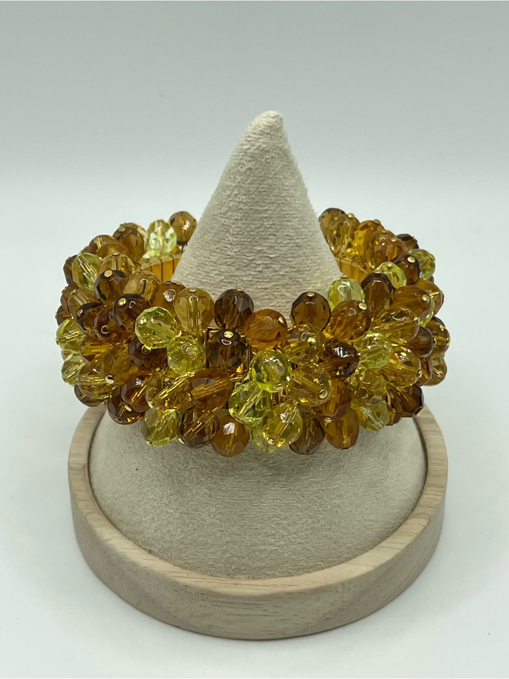 Cha Cha Cluster Acrylic Beaded Stretch Expansion Bracelet in Amber Yellow